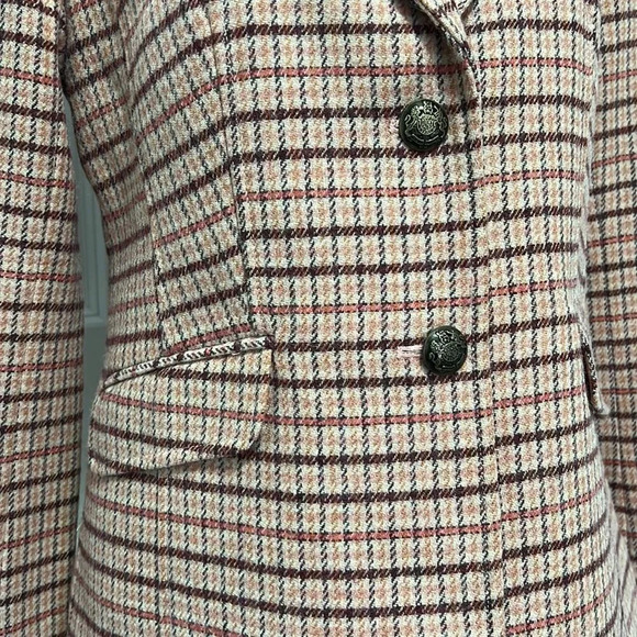 TALBOTS WOMENS PINK WOOL PLAID LONG SLEEVE SINGLE BREAST 2 BUTTON BLAZER SIZE 6 - Picture 4 of 8